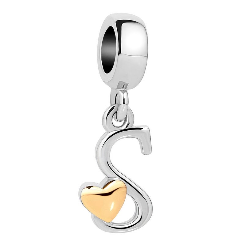 QueenCharms Initial A-Z Letter Charm Golden Heart Alphabet Dangle Beads For Bracelets & Necklaces (S) - Image 1